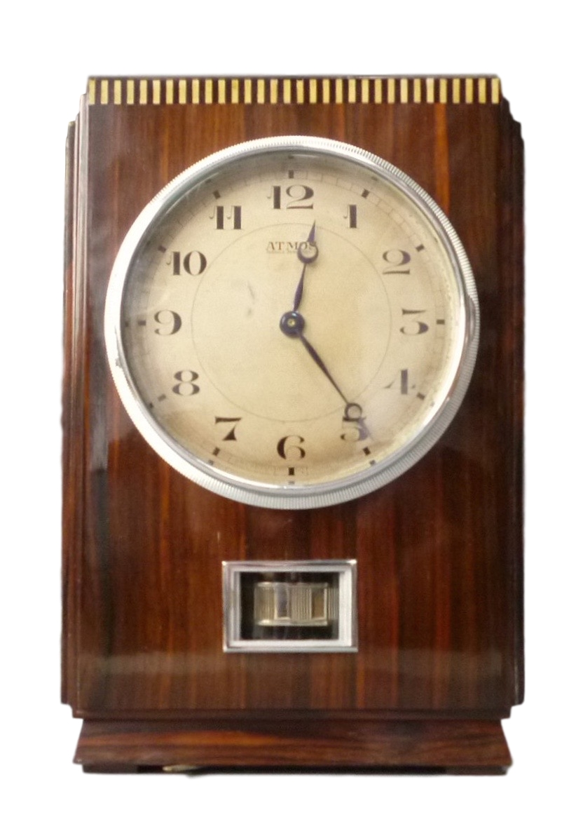 Wooden Atmos clock, coromandel veneers, J.L. Reutter,model LG I,No 617, France circa 1930.